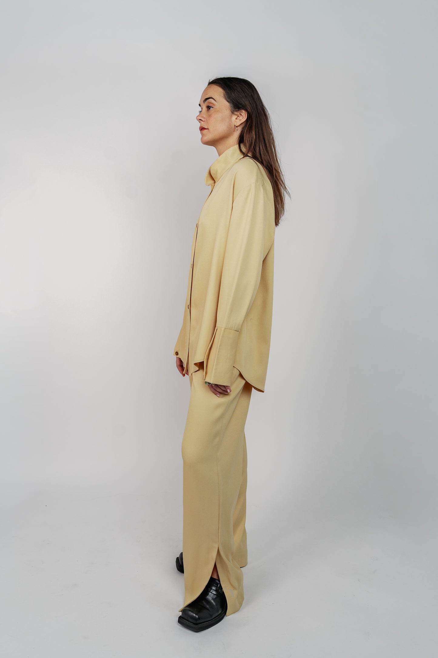 Chemise col haut en twill de laine