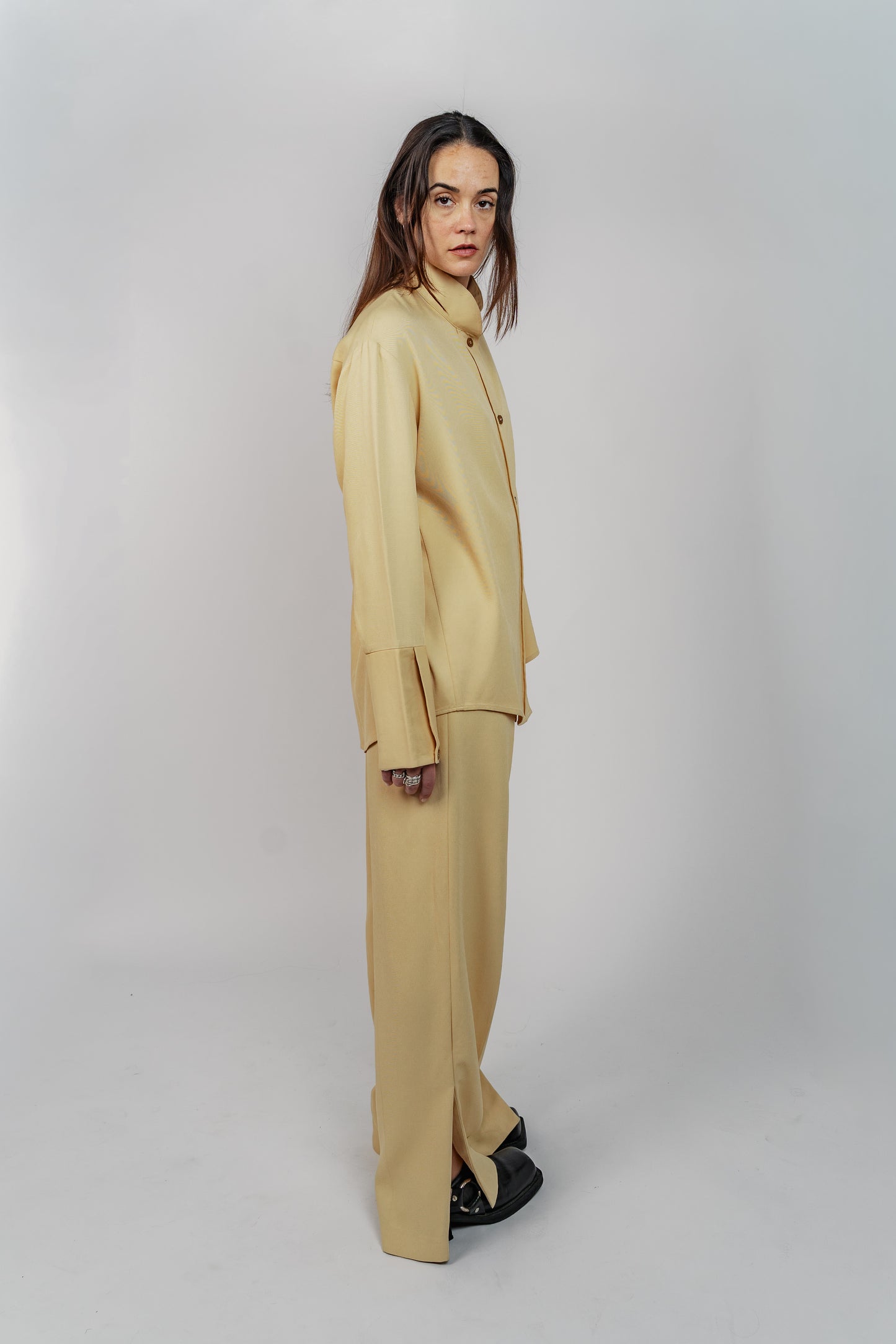 Chemise col haut en twill de laine